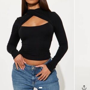 Fashion Nova Black Cross-Front Long Sleeve Top